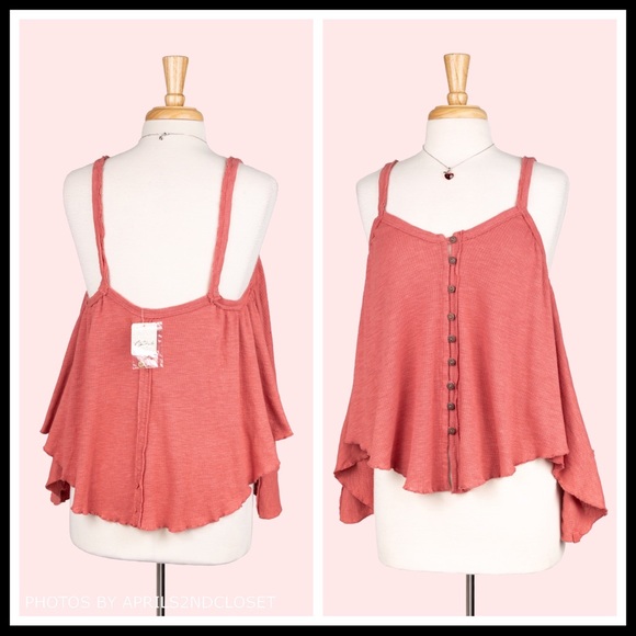 FREE PEOPLE BOHO FLOWY TOP BUTTON DOWN TANK SLEEVELESS BOHEMIAN KNIT TOP A3C - Picture 3 of 16